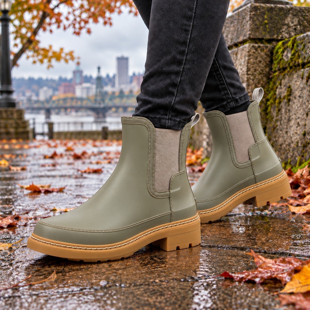 Hunter WFS2100RMA Refined Stitch Chelsea Rain Boots Olive Green Womens 8